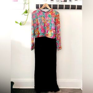 ✨ Vintage silk and black velvet dress